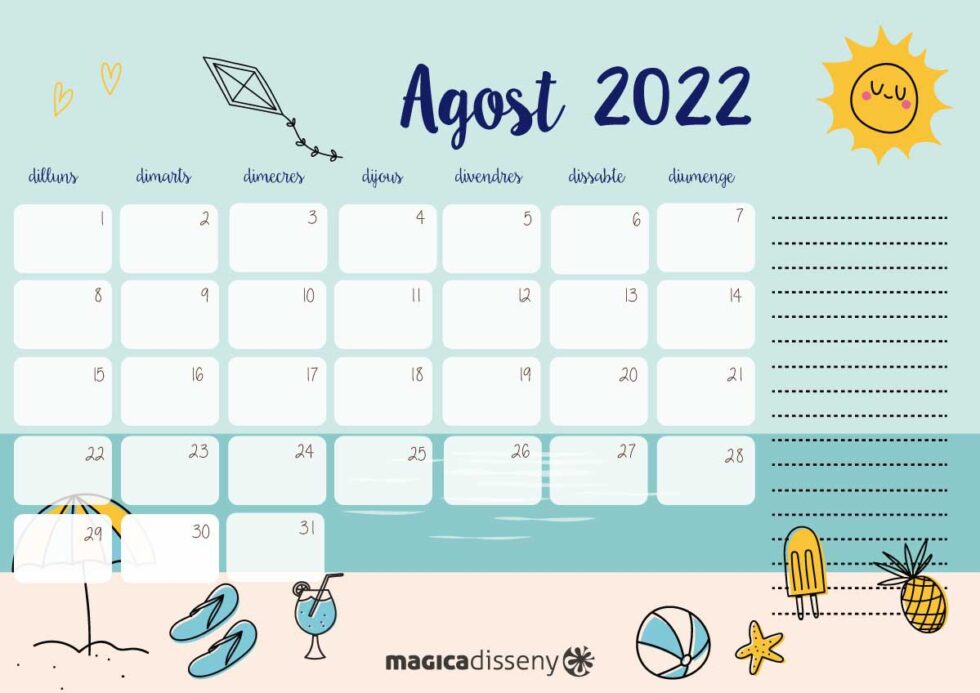 Calendario agosto 2022  MAGICA DISSENY