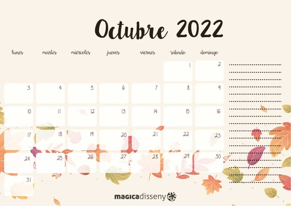 Calendario octubre 2022 - MAGICA DISSENY